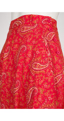 1970s Paisley Bandana Print Red Cotton Midi Skirt