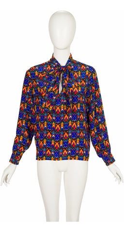 1980-81 F/W Ikat Print Silk Tie-Neck Blouse