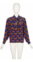 1980-81 F/W Ikat Print Silk Tie-Neck Blouse