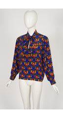 1980-81 F/W Ikat Print Silk Tie-Neck Blouse