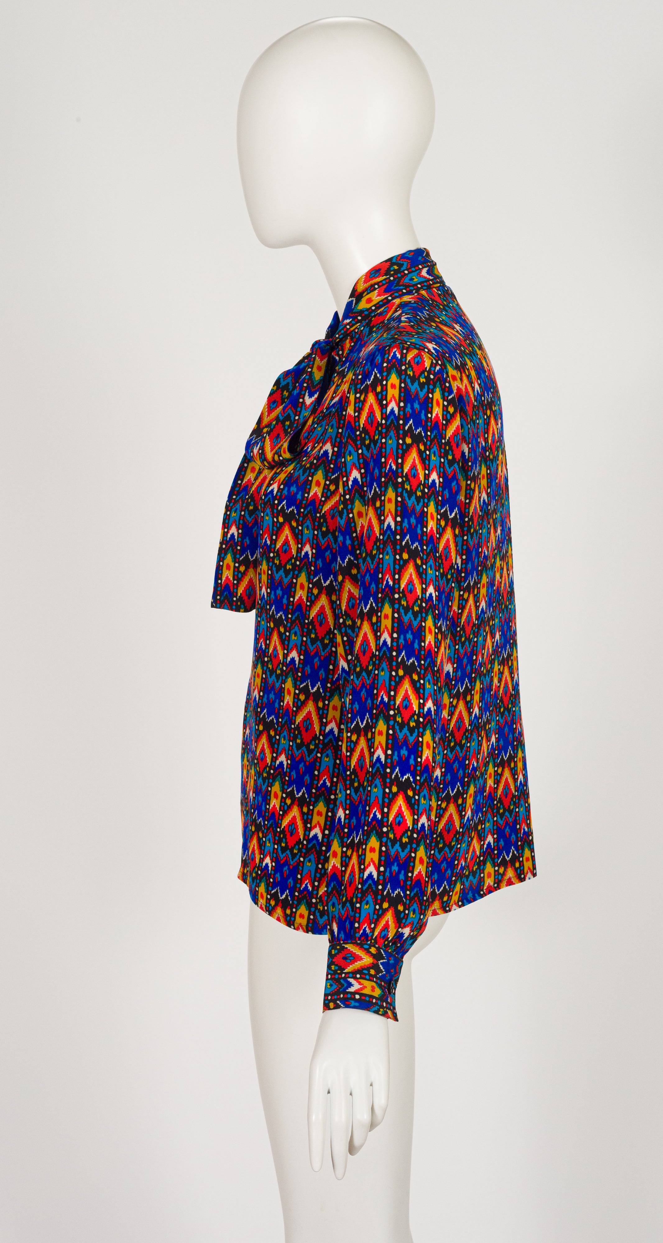 1980-81 F/W Ikat Print Silk Tie-Neck Blouse