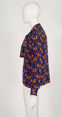 1980-81 F/W Ikat Print Silk Tie-Neck Blouse