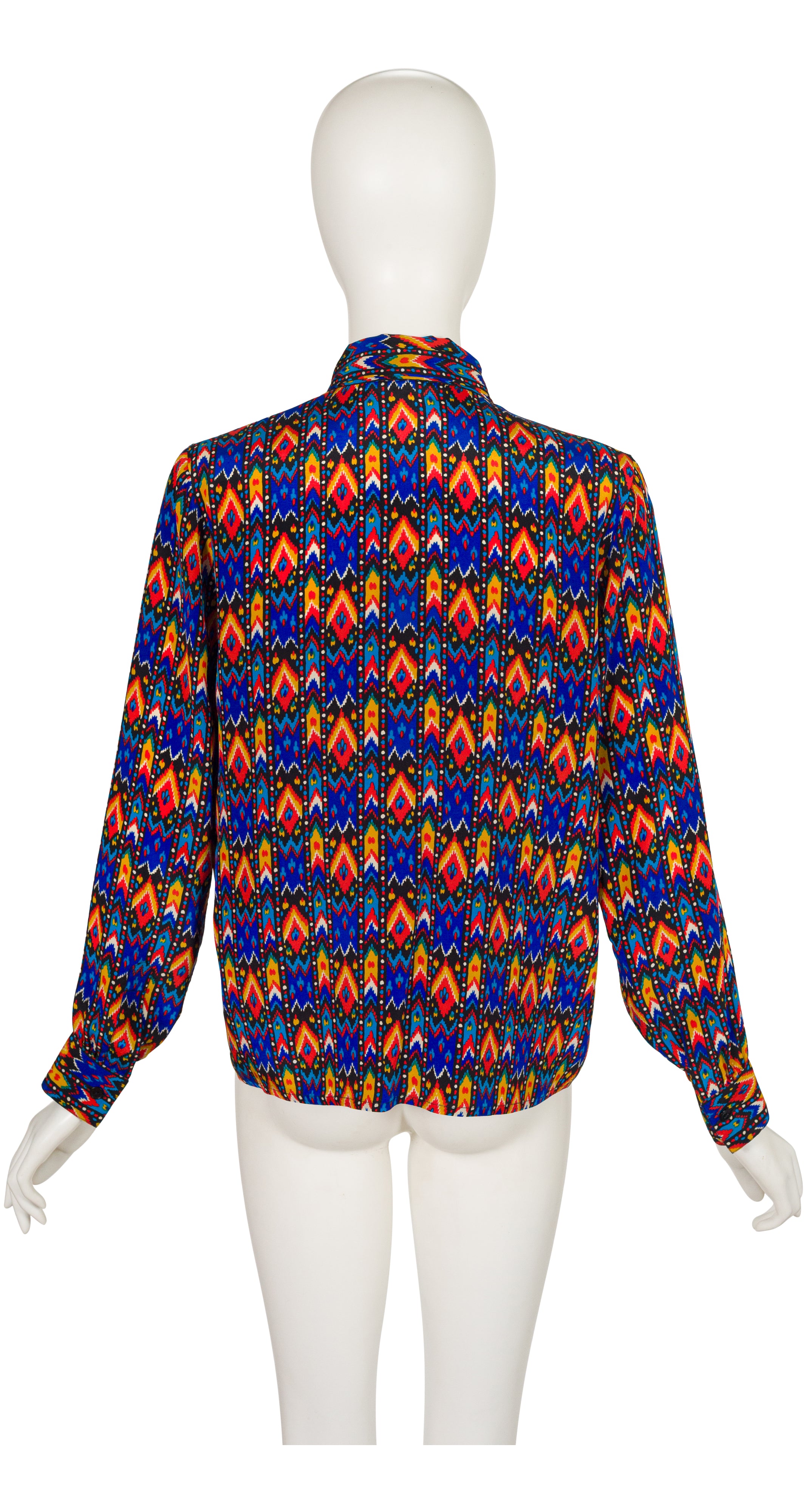 1980-81 F/W Ikat Print Silk Tie-Neck Blouse