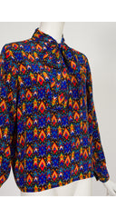 1980-81 F/W Ikat Print Silk Tie-Neck Blouse