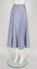 1980s Striped Chambray Cotton Collared Shirt & Skirt Set
