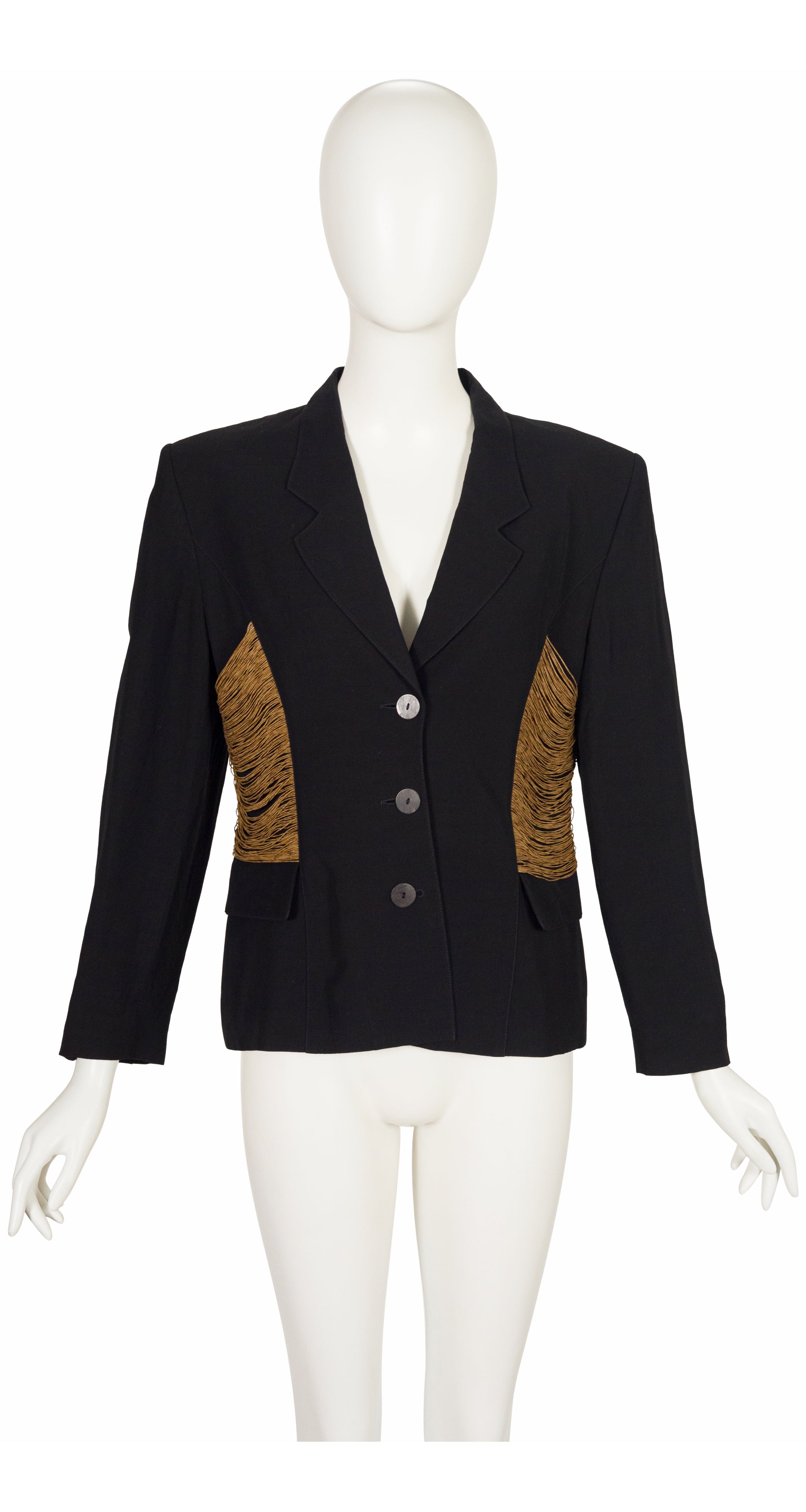 1993 S/S Black Linen Raffia Side Panel Blazer Jacket