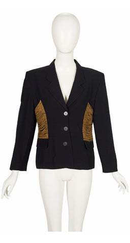 1993 S/S Black Linen Raffia Side Panel Blazer Jacket