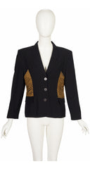 1993 S/S Black Linen Raffia Side Panel Blazer Jacket