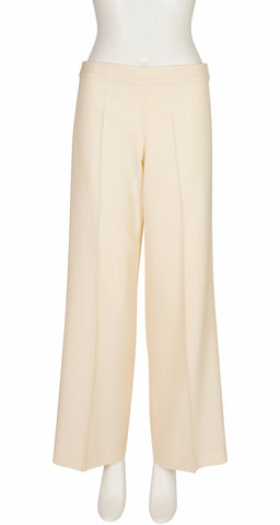 2000s Cream Wool Wide Leg Trousers