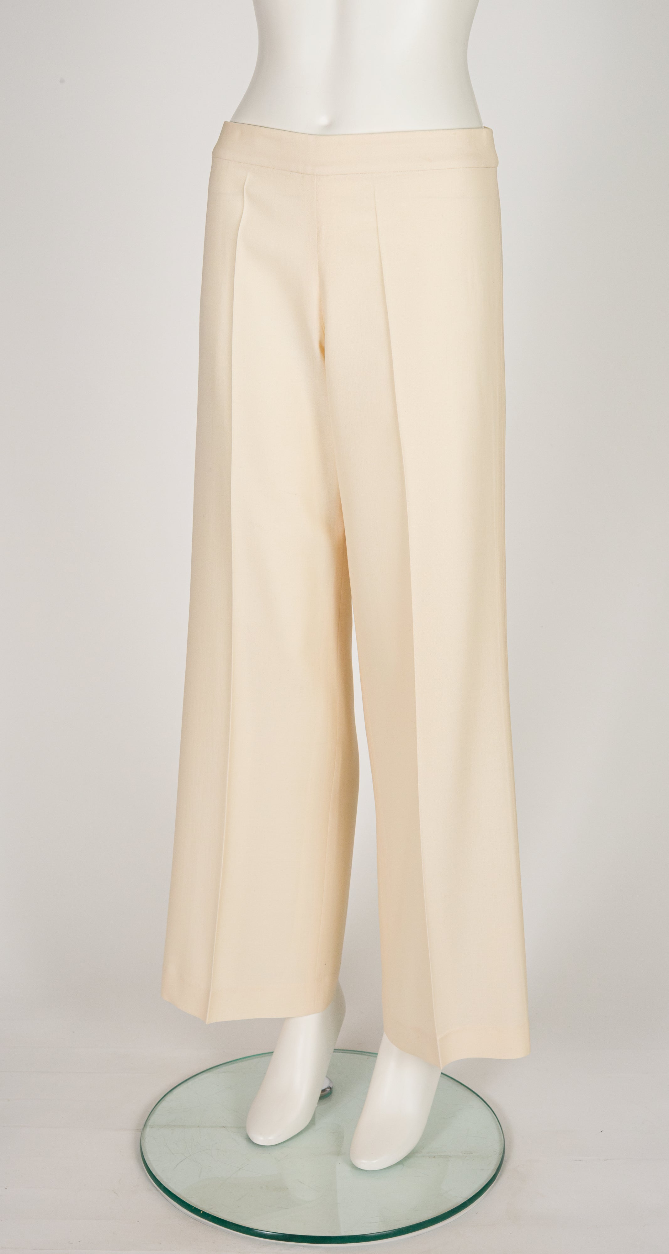 2000s Cream Wool Wide Leg Trousers