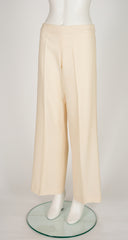 2000s Cream Wool Wide Leg Trousers