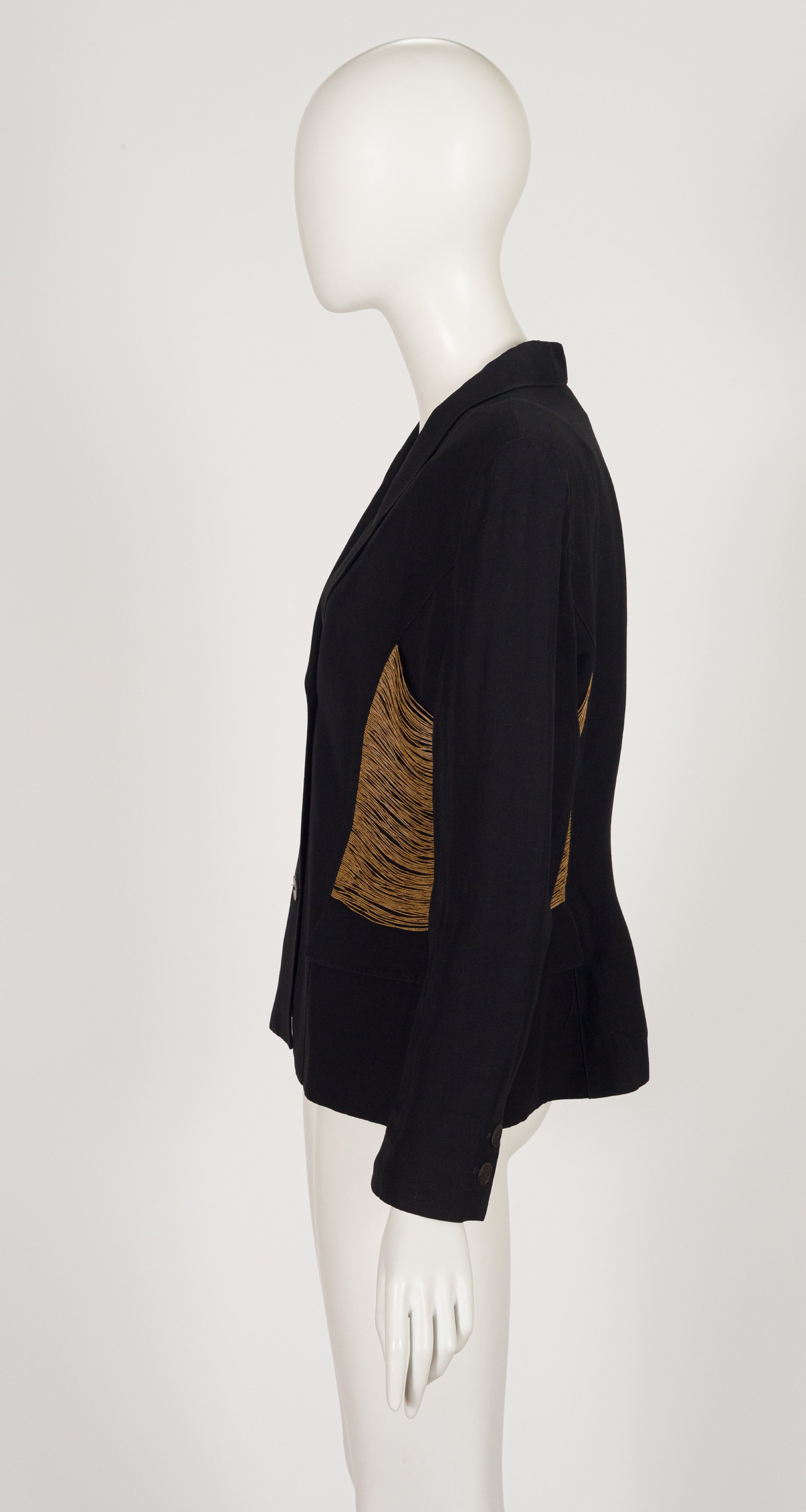 1993 S/S Black Linen Raffia Side Panel Blazer Jacket