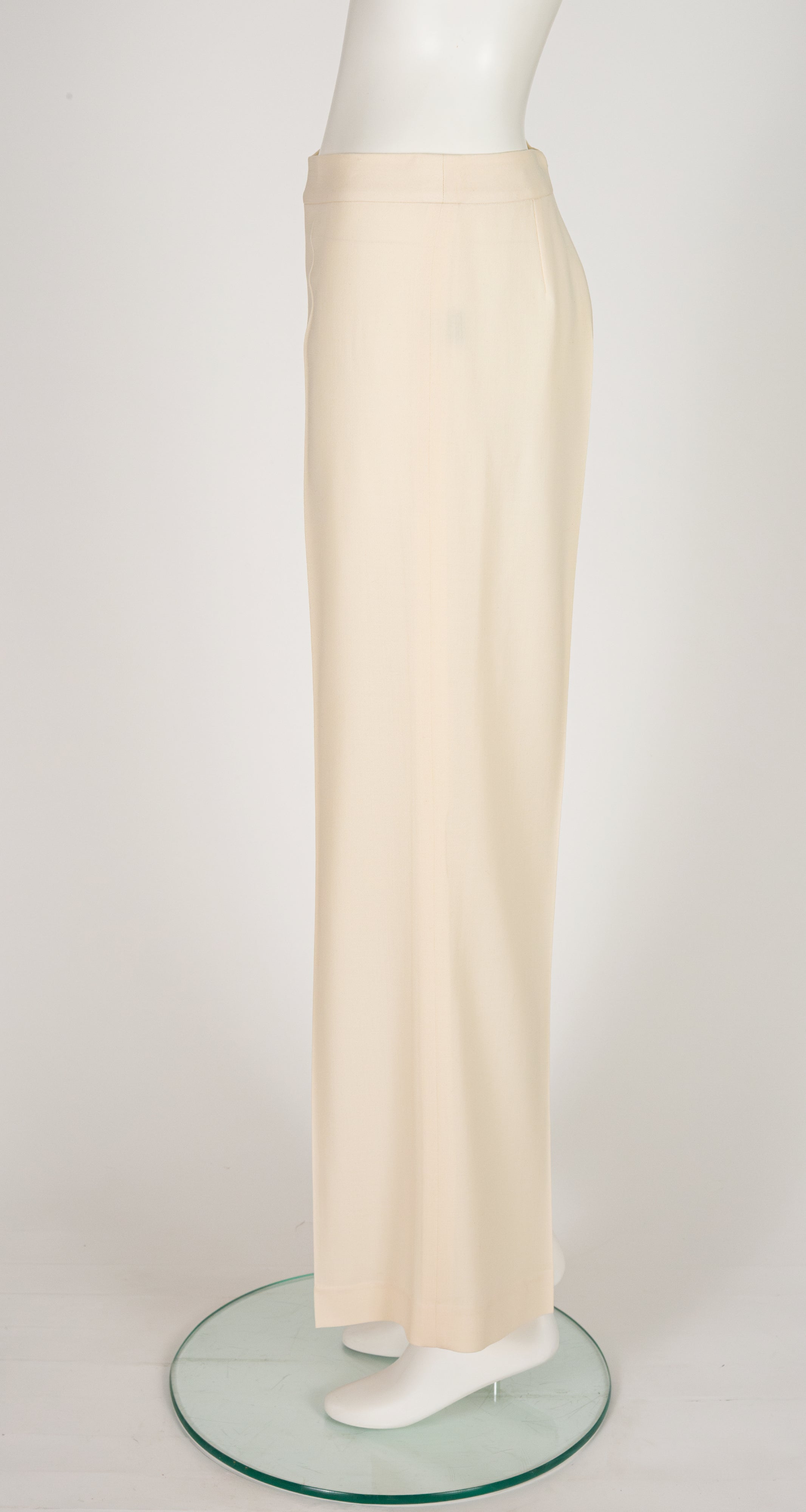 2000s Cream Wool Wide Leg Trousers