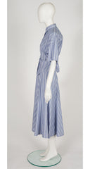 1980s Striped Chambray Cotton Collared Shirt & Skirt Set