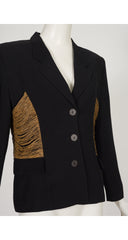 1993 S/S Black Linen Raffia Side Panel Blazer Jacket