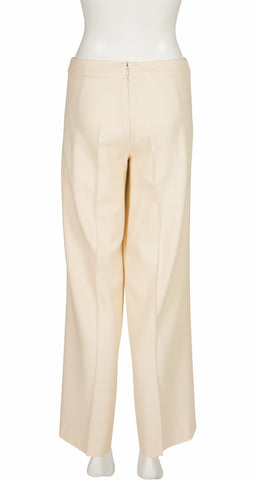 2000s Cream Wool Wide Leg Trousers