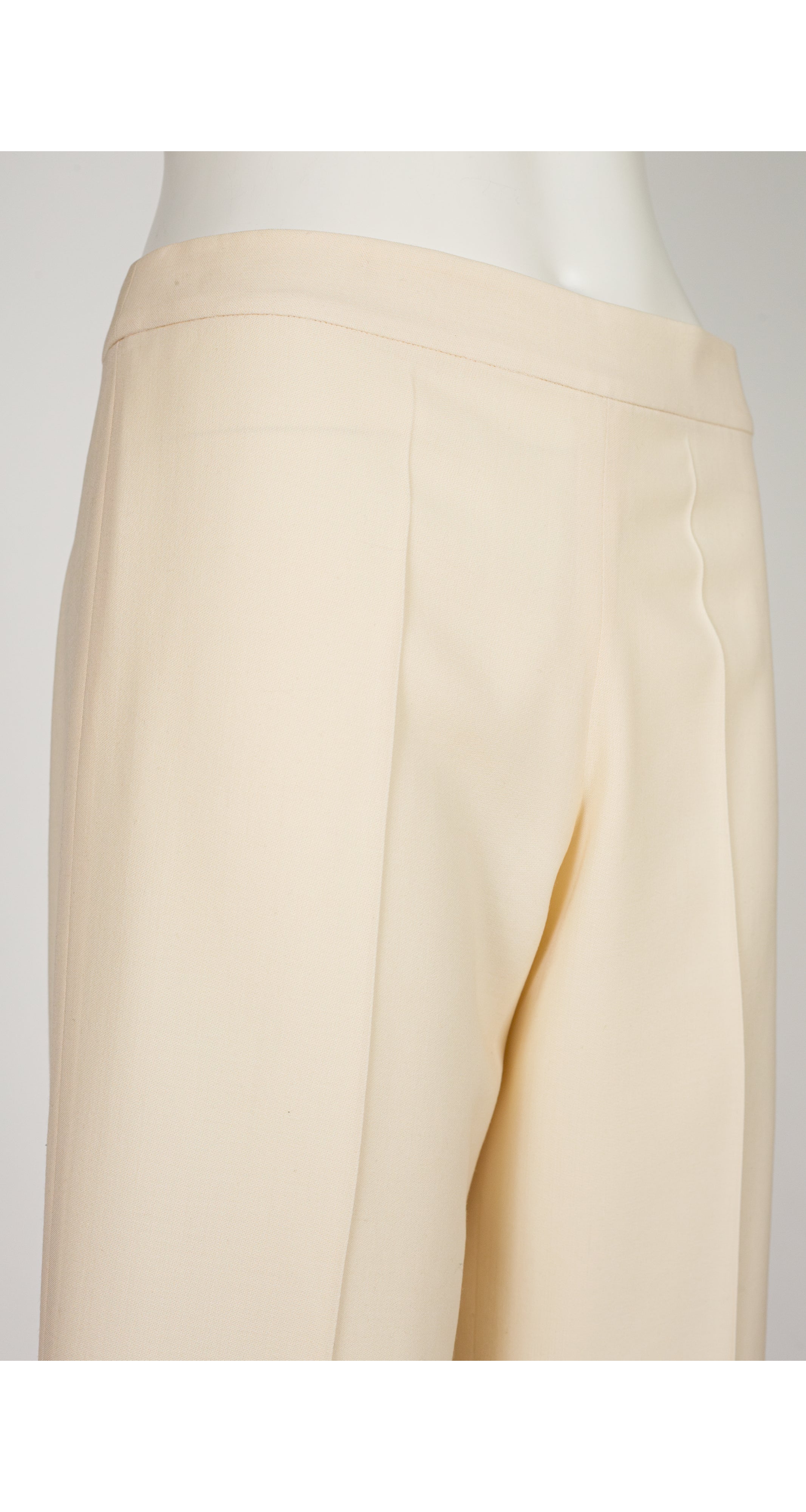 2000s Cream Wool Wide Leg Trousers