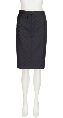 1998 S/S 'GG' Monogram Print Black Pencil Skirt