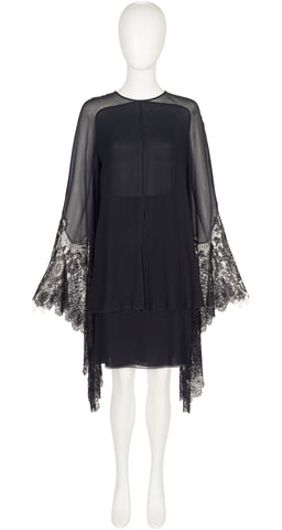 1994-95 F/W Black Silk Chiffon Lace Angel Sleeve Set