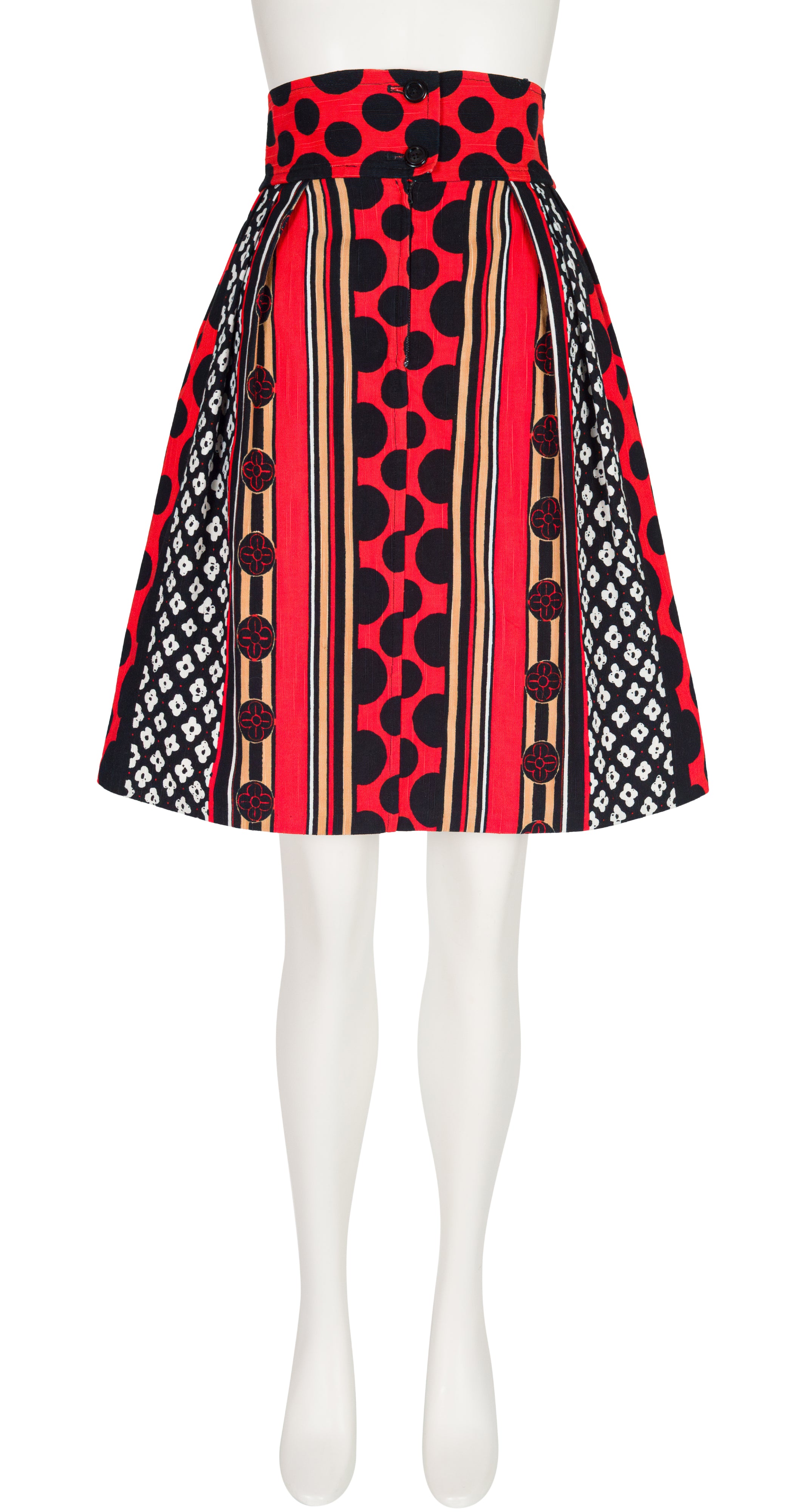 1971 S/S Mixed Print Orange Cotton Pleated Skirt