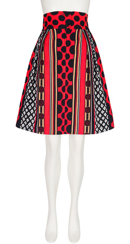 1971 S/S Mixed Print Orange Cotton Pleated Skirt