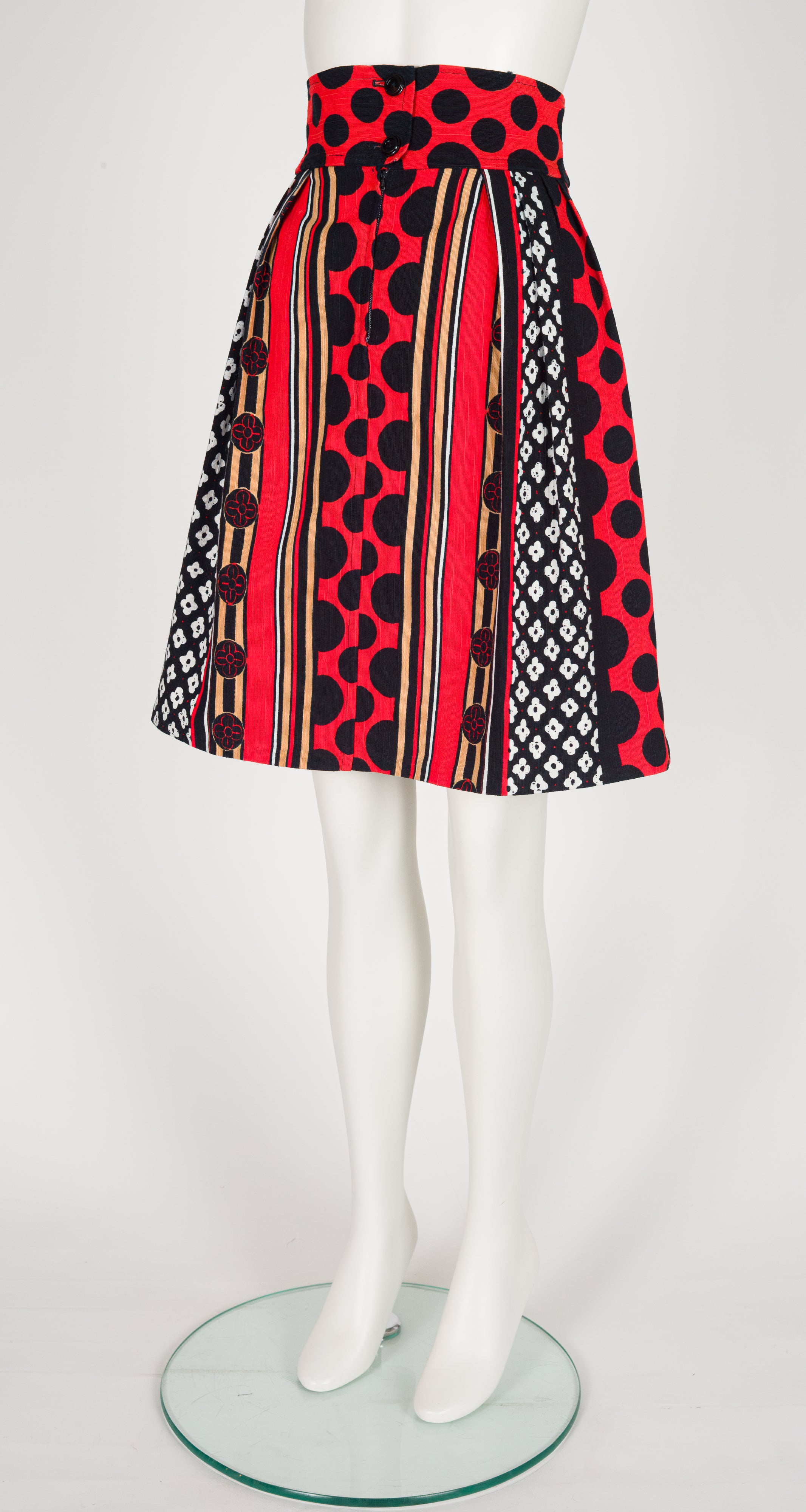 1971 S/S Mixed Print Orange Cotton Pleated Skirt
