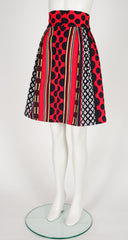 1971 S/S Mixed Print Orange Cotton Pleated Skirt