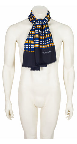 1970s Geometric Plaid Silk Twill Long Men's Scarf