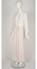 1976 S/S Embroidered White Rayon Wide Leg Jumpsuit