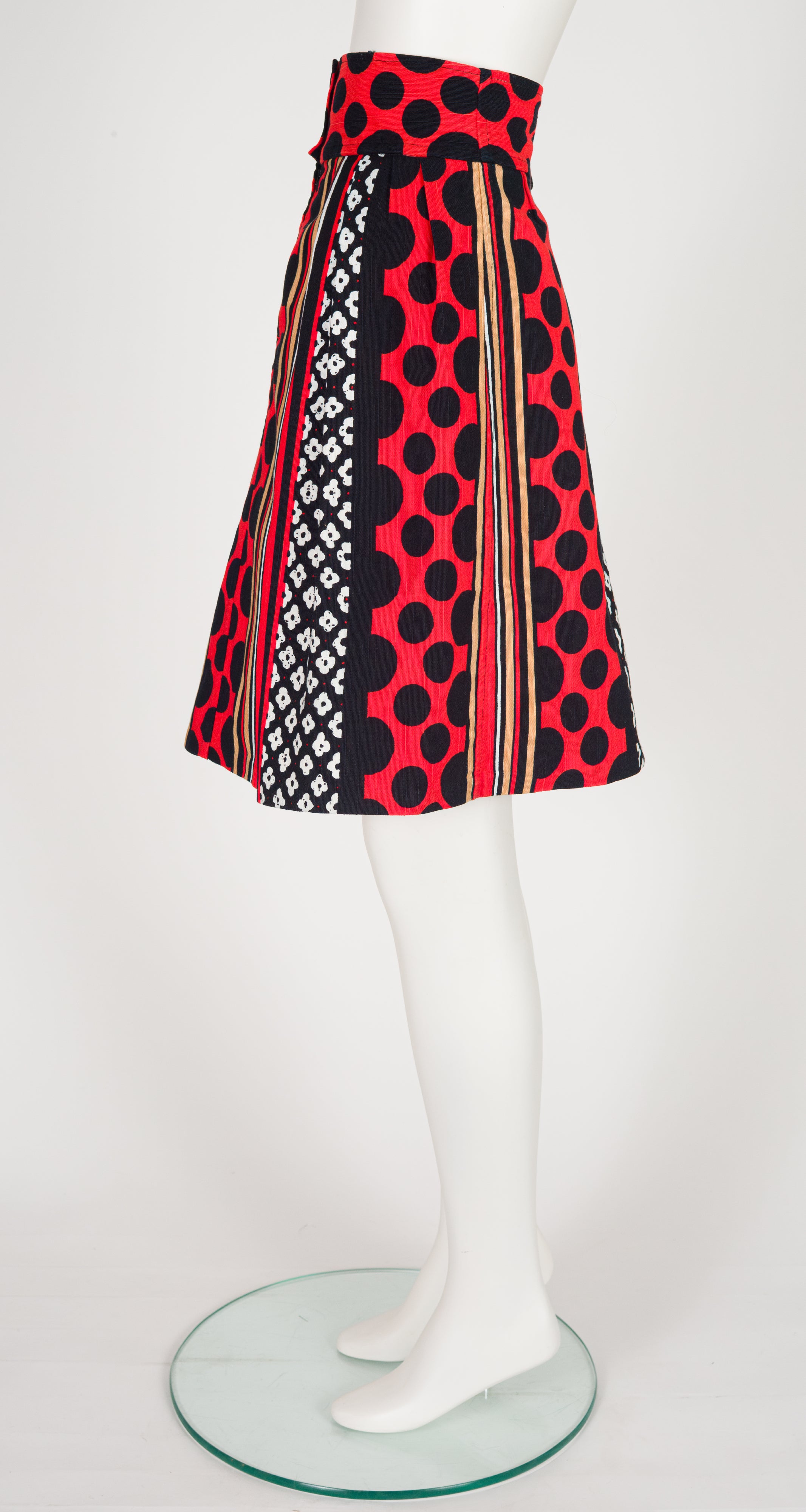 1971 S/S Mixed Print Orange Cotton Pleated Skirt