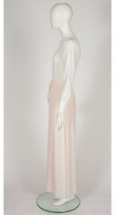 1976 S/S Embroidered White Rayon Wide Leg Jumpsuit