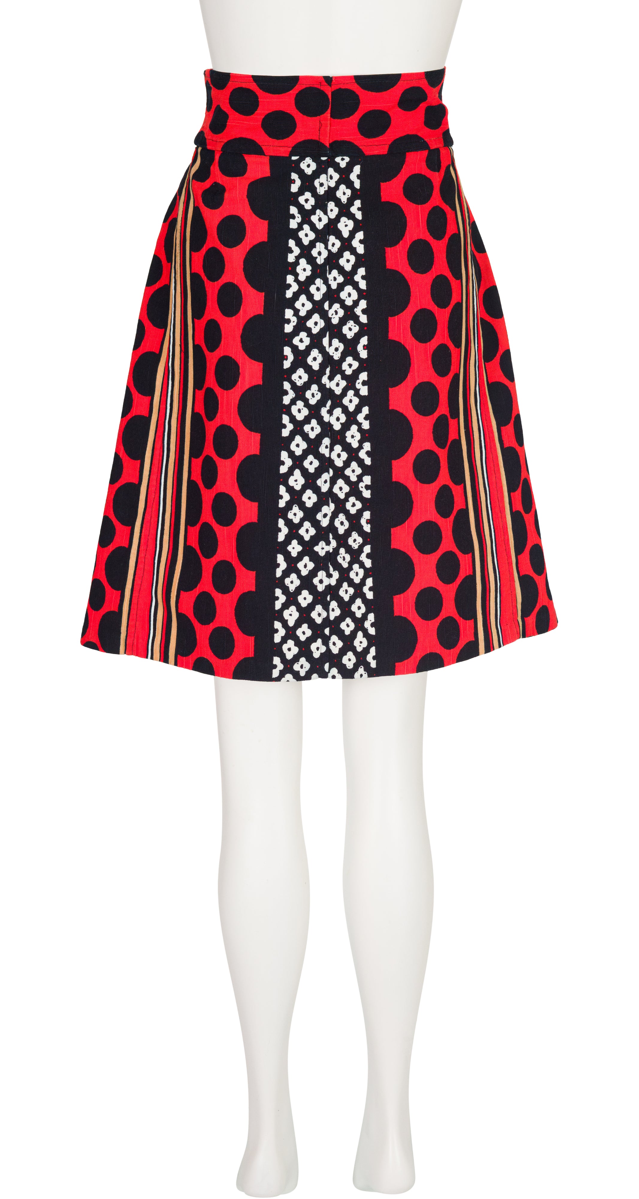 1971 S/S Mixed Print Orange Cotton Pleated Skirt