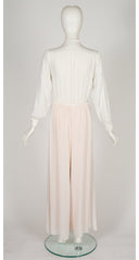 1976 S/S Embroidered White Rayon Wide Leg Jumpsuit