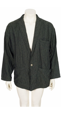 1986 S/S Men's Triangle Print Dark Green Crinkle Cotton Blazer