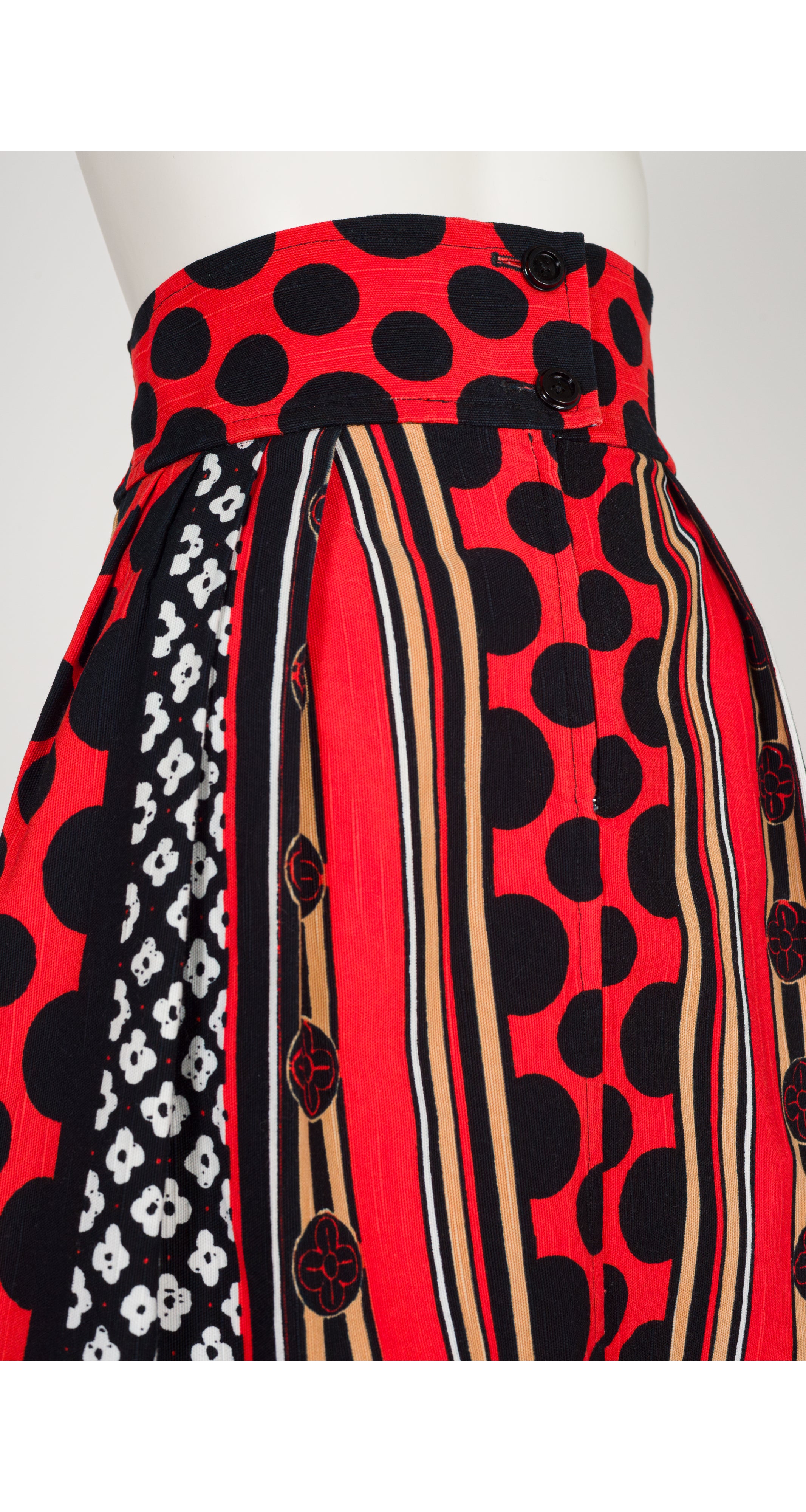 1971 S/S Mixed Print Orange Cotton Pleated Skirt