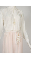 1976 S/S Embroidered White Rayon Wide Leg Jumpsuit