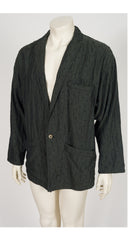 1986 S/S Men's Triangle Print Dark Green Crinkle Cotton Blazer