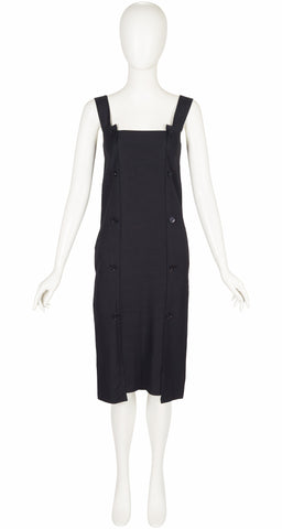1970s Black Linen Sleeveless Shift Dress