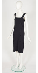 1970s Black Linen Sleeveless Shift Dress