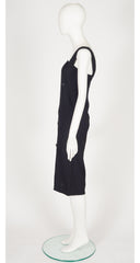 1970s Black Linen Sleeveless Shift Dress