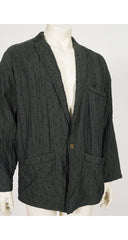 1986 S/S Men's Triangle Print Dark Green Crinkle Cotton Blazer