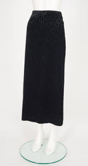 1980s Black Burnout Velvet Shawl Collar Skirt Suit