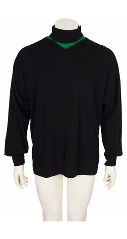 1980s Men's Green & Black Wool Pullover Sweater