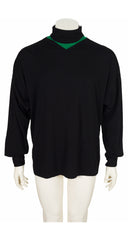 1980s Men's Green & Black Wool Pullover Sweater