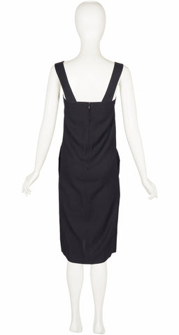 1970s Black Linen Sleeveless Shift Dress
