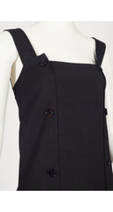 1970s Black Linen Sleeveless Shift Dress