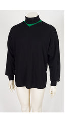 1980s Men's Green & Black Wool Pullover Sweater