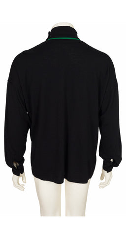 1980s Men's Green & Black Wool Pullover Sweater