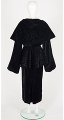 1980s Black Burnout Velvet Shawl Collar Skirt Suit