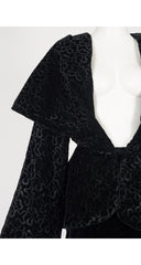 1980s Black Burnout Velvet Shawl Collar Skirt Suit